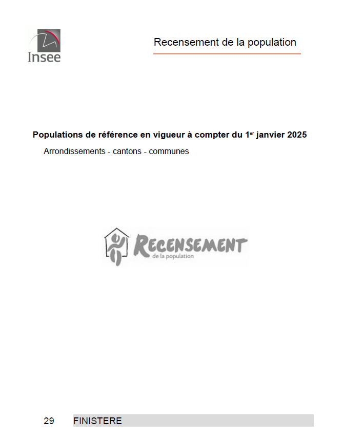 Données détaillées des populations municipales et totales du Finistère